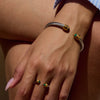 Minimalist Stone Green Peacock Stainless Steel Ribbed Bracelet Stackable Ring Women's Accessories Party Gift - Image 1