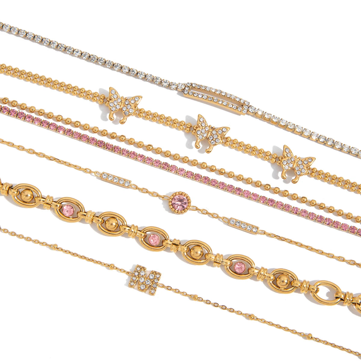 Color Shiny Cubic Zirconia Chain Bracelet Bangle Stainless Steel Women Wrist Jewelry - Image 1