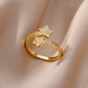 Zircon Double Star Rings For Women Gold Color Stainless Steel Opening Stars Finger Ring Wedding Party Aesthetic Jewelry Gift - Image 43