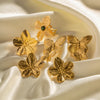 Vintage Gold Stainless Steel Flower Metal Earrings Rings Set Floral Modern Women Gift - Image 4