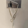 Punk Imitation Pearl Bow Bowknot Necklace for Women Men Hiphop Metal Bead Long Tassel Necklace Wedding Party Jewelry Gift - Image 3