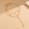 Multilayer Imitation Pearl Bead Necklace with Moon Water Drop and Star Pendants - Image 4