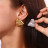 Golden Color Texture Weave Geometric Stud Earrings for Women Flat Square Triangle Stainless Steel Earring Party Jewelry - Image 5
