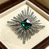 Vintage Starburst Brooch Alloy Emerald Green Crystal Rhinestone Pin Women Clothing Accessories - Image 1