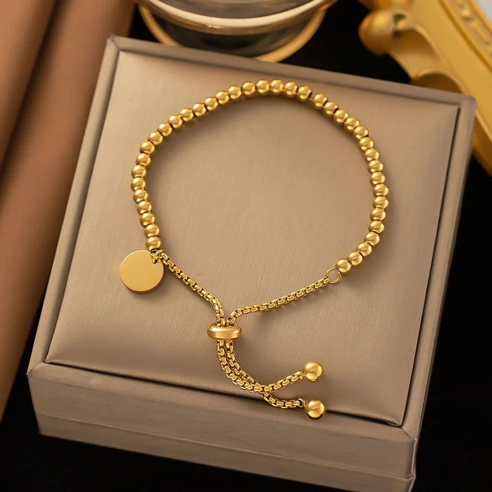 Stainless Steel Golden Bead Bracelet for Women Adjustable Chain Bracelets Daily Party Jewelry - Image 1