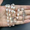 White Heart Rosary Necklace For Women Virgin Mary Cross Inri Pendant Long Chain Men Religion Prayer Party Jewelry Accessories - Image 3