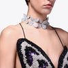 Large Butterfly Choker Rhinestone Necklace for Women Statement Four Leaf Grass Choker Crystal Jewelry Accessories Gifts