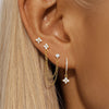3PCS Gold Plated Zircon Flower Hoop Earrings Set Stainless Steel Double Stud Chain Huggie Piercing Women's Jewelry - Image 2