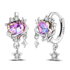 Silver Celestial Star Moon Hoop Earrings Purple Blue CZ Heart Starburst Dangle Huggie Earrings Jewelry for Women - Image 25