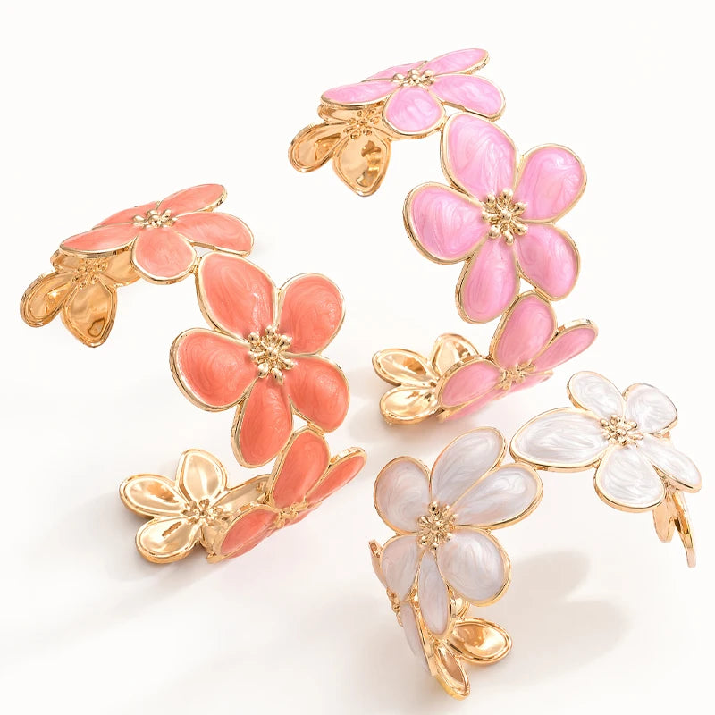 1pcs Oil Drop Flower Bracelet for Women Vintage Elegant Floral Open Bangle Daily Party Wear Vacation Jewelry Gift - Image 1