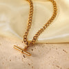 Gold Color Plating Figaro Cuban Chain T-bar Pendant Necklace Stainless Steel T-bar Pendant Necklace For Women - Image 6