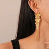 Vintage Metal Three Flower Dangle Earrings for Women Bling Long Tassel Rhinestone Chain Earrings Exaggerated Elegent Jewelry - Image 4