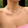 Colorful Seed Bead Woven Flower Choker Necklace - Image 1