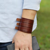 Leather Wide Cuff Bangles Punk Vintage Three Layers Wide Black Brown Men Jewelry Bracelets - Image 6