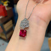 Square Ruby Gemstone Camellia Flower Necklace Earrings Pendant Jewelry for Women Wedding Anniversary - Image 4