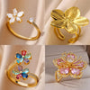 Colored Zircon Double Flower Rings For Women Gold Plated Stainless Steel Flower Opening Ring Wedding Aesthetic Jewelry Gift - Image 1