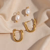 Jewelry Stainless Steel Gold Plated U Shape Freshwater Pearl Drop Hoop Ring Earrings For Woman - Image 3