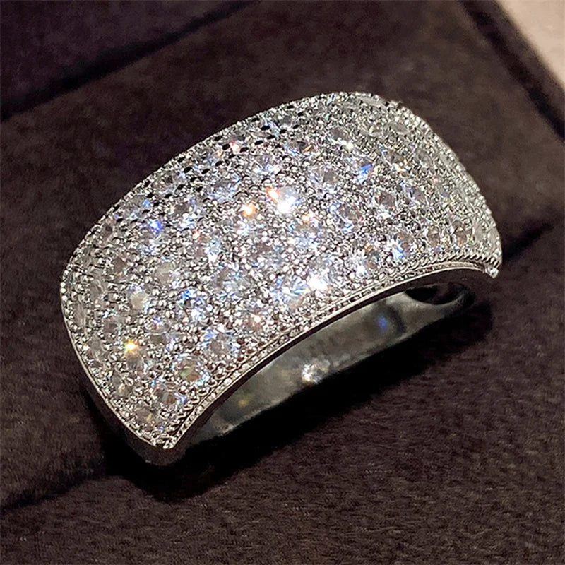 Micro Paved 5 Lines CZ Ring for Women Bling Bling Female Ring Party Engagement Wedding Bands Jewelry - Image 1