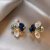 Imitation Pearl Flower Stud Earrings For Women Colorful Crystal Petal Temperament Earrings Jewelry - Image 5