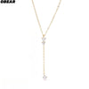 Stainless Steel Y-Shape Tassel Pendant Necklace Gold/Silver Tone Multi-Crystal Minimalist Jewelry for Women - Image 1