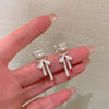 Silver Clip Earrings Cuff Elegant Bowtie Ribbon White Ballet For Women Girl Gift Jewelry - Image 2