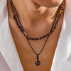 Vintage Wooden Beads Multilayer Necklace Men Brown Stone Pendant Amulet Punk Sweater Chain Accessories Jewelry Male Gift - Image 2