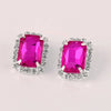 Hot Pink Crystal Clip Earrings For Women Jewelry Charm Geometric Shape Bridal Earrings Wedding Prom Jewelry Gifts - Image 1