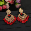 Boho Gold Color Heart Shape Carved Flower Dangle Earrings for Women Indian Jhumka Earrings Retro Pink Beads Tassel Jewelry - Image 4