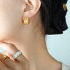 Minimalist Double Layer C-shaped Hoop Stainless Steel Post Earrings for Women Gold Plated Two-tone Circle Piercing Earring - Image 4