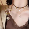 Adjustable Sun Star Zircon Necklace for Women Vintage Leather Necklace Double Layered Star Pendant Chain Choker Jewelry - Image 2