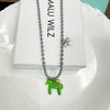 White Black Green Blue Pink Color Enamel Colt Horse Pendant Necklaces for Women Silver Plated Alloy Beads Chain Chokers - Image 20