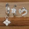 3PCS Silver Color Stainless Steel Crown Hoop Earring Set for Women Four Flower Zircon Cartilage Piercing Earring Jewelry - Image 11