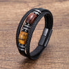 Tiger Eye Stone Men's Wristband Bracelet Hand-woven Multi-Layer Braided Leather Bangles Stainless Steel Jewelry - Image 1