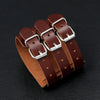 Leather Wide Cuff Bangles Punk Vintage Three Layers Wide Black Brown Men Jewelry Bracelets - Image 3