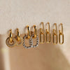 Stainless Steel Vintage Double Circle Round Zircon Dangle Earrings Gold Plated Twist Huggie Hoops Ear Buckle Jewelry - Image 1