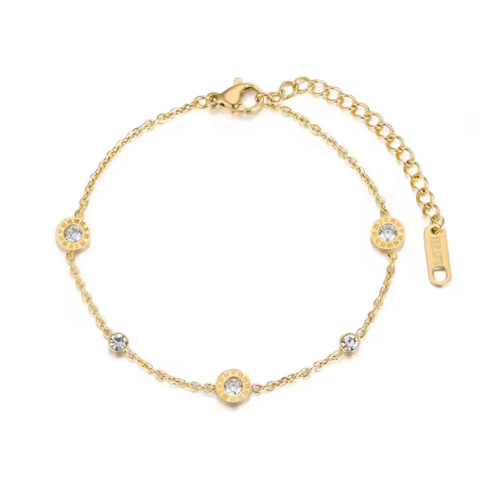 Roman Numerals Cubic Zircon Charm Bracelet for Women Men Stainless Steel Jewelry Gifts - Image 1