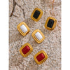 Stone Red White Black Rectangle Stud Earrings Versatile Golden Charm France Jewelry for Women - Image 2