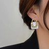 Korea Acrylic Resin Geometric Square Hanging Stud Earrings Hollow Metal Earrings Jewelry Gift - Image 4