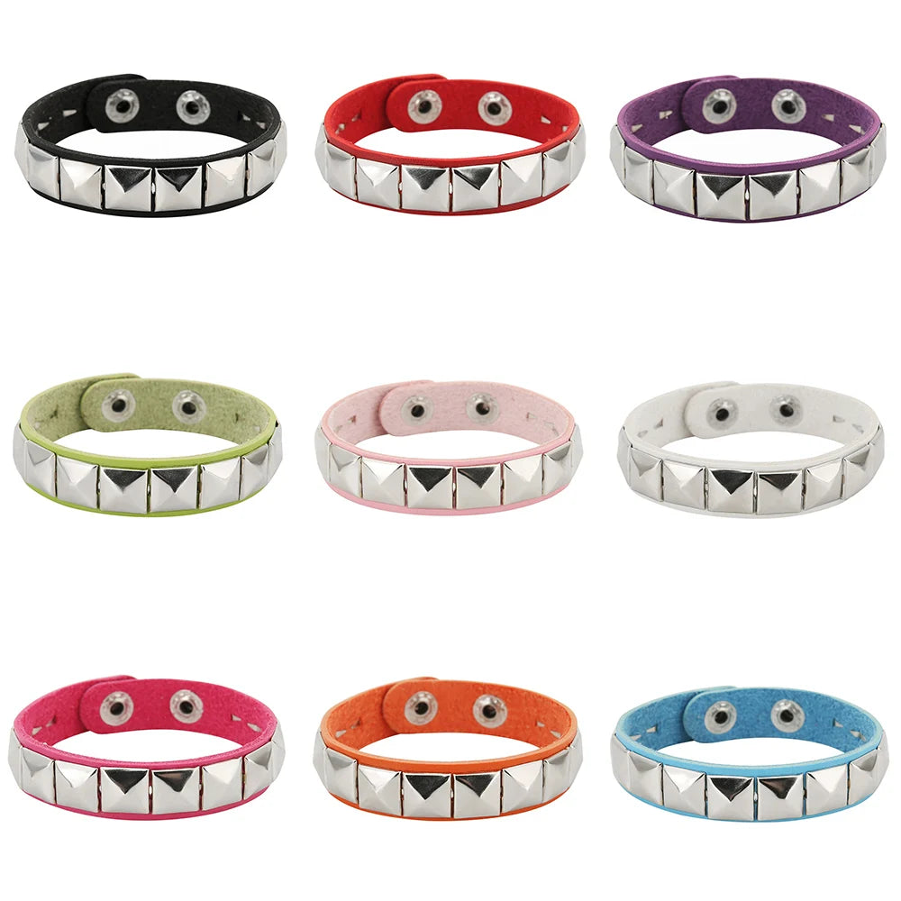 One Row Punk Rock Studded Bracelet Square Spiked Leather Cuff Bracelet for Men Women \Wristband Bracelet - Image 1