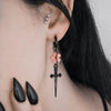 Punk Black Sakura Blade Earrings Gothic Cherry Blossom Sword Pendant Small Hoop Earrings Japanese Jewelry - Image 2