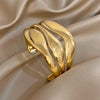 Three-layer Irregularly Lined Design Cuff Bracelet Arc-shaped Shiny Chunky Stainless Steel Women's Bangle Jewelry Chic - Image 9
