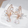 Shiny Zircon Flower Long Drop Earrings For Women Rose Gold Color Ethnic Bridal Wedding Jewelry - Image 3