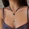 Black Crystal Chain Necklace with Heart Pendant - Image 4