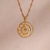 Minimalist Delicate Crystal Filled Hollow Moon and Sun Pendant Gold Plated Stainless Steel Necklaces For Woman - Image 4