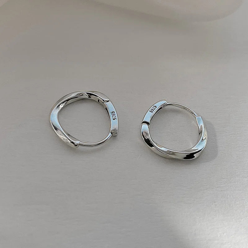 Silver Round Stud Earrings for Women Simple Inlaid Design Hoops Earrings Wedding Party Jewelry Accessories Gifts - Image 1