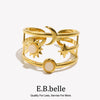 Exaggerated Three Layers Moon Sun Theme Opening Ring Gold Plated Stainless Steel Women Chic Jewelry - Image 1