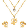 Round Zircon Muddy Double Layer Chain Necklace Earrings Set Gold Silver Color Pendant Jewelry Set For Women - Image 1