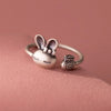 Retro Purse Rabbit Female Lovely Sweet Chinese Zodiac Animal Silver Opening Rings - Image 3