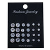 12 Pairs/Pack Shiny Zircon Stud Earrings Set for Women Men Daily Versatile Chic Silver Color Crystal Ear Jewelry Accessories - Image 1