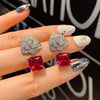 Square Ruby Gemstone Camellia Flower Necklace Earrings Pendant Jewelry for Women Wedding Anniversary - Image 6